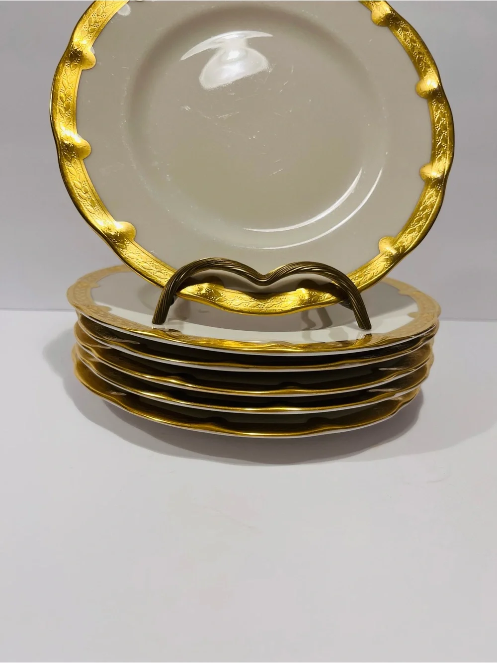 Antique Theodore Haviland New York Made in America Gold Encrusted 6 Salad Plates